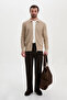 Plain Slim Fit Shirt Collar Zippered Cotton Men's Knitwear Cardigan Beige - 11252.26K - 2