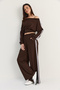 Women's Bitter Coffee Boat Neck Stripe Detailed Blouse Palazzo Trousers Modal Suit 36053 60286541 - 6