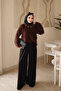 Brown Crew Neck Stoned Angora Soft Knit Sweater - 2