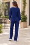 Women's Long Sleeve Crew Neck Viscose Two-Thread Blouse Stripe Detailed Wide Leg Pants Two-Piece Set - 3