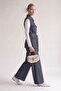 Stone Embellished Pocket Denim Vest and Trousers Two-Piece Set Blue - 3