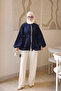 Navy Blue Sleeveless Lace Detailed Jacket with Drawstring Waist - 2