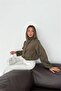 Women's Khaki Stand-Up Collar Snap-Fastened Suede Look Bomber Jacket Nbk010 - 4