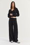 Women's Black V-Neck Waist Corset Crop Blouse Waist Pleated Palazzo Trousers Modal Suit 0480 60286539 - 4