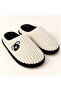 Plush House Slippers with Dog Embroidery, Ribbed Texture, Closed Toe