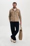 Slim Fit Shirt Collar Knitwear Suede Snap Fastener Men's Coat Beige - 39680.26K - 2