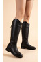 Women's Leather Look Short Heeled Below the Knee Boots with Back Zipper