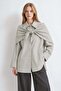 Tie-Front Shirt with Cape Detail in Light Gray - 3