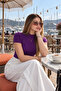 Women's Purple Short Sleeve Blouse - 6