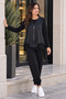 Stylish Vest Set-Women's Crew Neck Long Sleeve Two Yarn Viscose Fabric Three-Piece Set with Leather Vest - 4