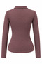 2246 Women's Polo Collar Buttoned Long Sleeve Slim Fit Blouse Claret Red - 3