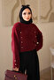 Burgundy Button Detailed Angora Knit Sweater - 4