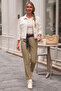 Mink Pocketed Belted Elastic Waist Straight Leg Casual Lycra Woven Trousers 100 60 - 6