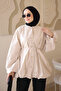Beige Sleeve Waist Gathered Lace Detailed Jacket