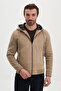 Slim Fit Suede Body Knitwear Sleeves Hooded Zippered Men's Coat Beige - 39683.26K
