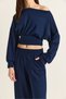 Women's Navy Blue Boat Neck Corseted Waist Crop Blouse Pocket Detailed Palazzo Trousers Modal Suit 36049 60286542 - 6