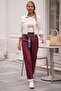 Burgundy Pocketed Belted Elastic Waist Straight Leg Casual Lycra Woven Trousers 100 60 - 5
