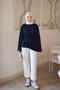 Navy Blue Asymmetrical Cut Tunic with Tie at the Waist - 2