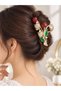 Cherry Detailed Stone-Embellished Hairpin – Stylish Women's Hair Clip with Pearls and Green Leaves - 2