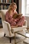 Women's Shirt Collar Buttoned Red Pajama Set - 3