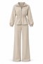 Zippered Waist Drawstring Modal Beige Pants Cardigan Set - 3