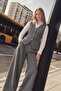 Herringbone Patterned Vest and Trousers Two-Piece Set Gray