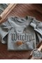 Unisex Gray Witchy Printed Crew Neck Sweatshirt Printed Premium Oversize T-Shirt