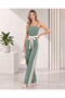 Women's Strapless Jumpsuit with Ribbon Detail and Waist Belt - 4