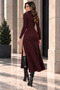 Women's long sleeve turtleneck deep slit detail crepe dress - 3