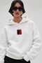 Women's Oversize Hoodie Noir Cat Printed White – Hooded, Kangaroo Pocket, 3-Thread Ribbed Fleece - 3