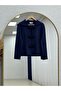 Minaşah Button Floral Embroidered Collared Knitwear Cardigan-Kr6029 Navy Blue - 2