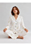 Women's Shirt Collar Buttoned Nightwear Ecru Pajama Set - 5