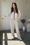 Piping and Zippered Modal Fabric Beige Cardigan Trouser Set - 5