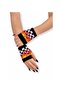 Flame Patterned Fingerless Arm Sleeves – Black and White Checkered Streetwear Wristband Gloves - 5