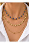 Women's Gold Color Triple Necklace Set with Evil Eye Beads and Dorica Detail Layered Women's Necklace Combination
