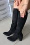 Women's Lamor Black Suede 7 cm Heeled Side Zipper Below the Knee Boots 400 - 3
