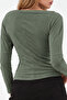 Women's Khaki Fitted Plain Boat Neck Blouse - 6
