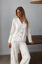 Women's Buttoned Long Sleep and Ecru Pajama Set - 6