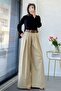 Premium Front Pleated Belted Poplin Palazzo - Green - 5