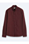 Burgundy Plain Regular Fit Long Woven Casual 100% Cotton Shirt - 7