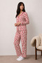 Women's Long Sleeve Buttoned Bottom Top Sleepwear Red Pajama Set - 4
