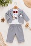 Baby boy teddy bear embroidered bow tie jacket, sweatshirt and pants 3-piece set for holidays 0-3-6 months