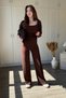 3-Piece Knitted Brown Crop Blouse Cardigan Set - 8