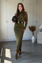 Khaki Knitwear Long Dress with Batwing Sleeves - 5