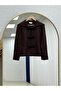 Minaşah Button Floral Embroidered Collared Knitwear Cardigan-Kr6029 Brown - 2