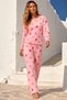 Women's Patterned Buttonless Long Sleeve Pink Pajama Set - 3