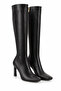 Women's Knee-Length Thin Heeled Crocodile Patterned Zippered Long Boots - Siena - Black Leather
