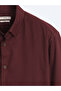 Burgundy Plain Regular Fit Long Woven Casual 100% Cotton Shirt - 8