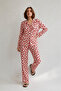 Women's Shirt Collar Buttoned Nightwear Red Pajama Set - 6