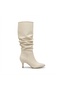 Zri̇n-20011 Premium Beige Bellows Thin Heeled Women's Boots - 2